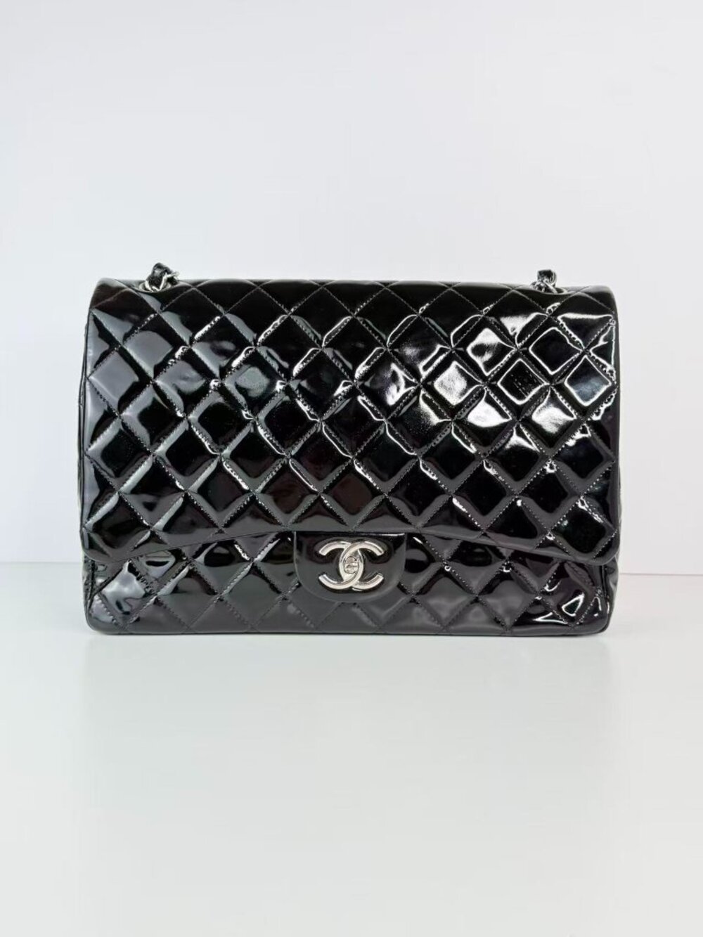 Chanel classic flag patent leather bag